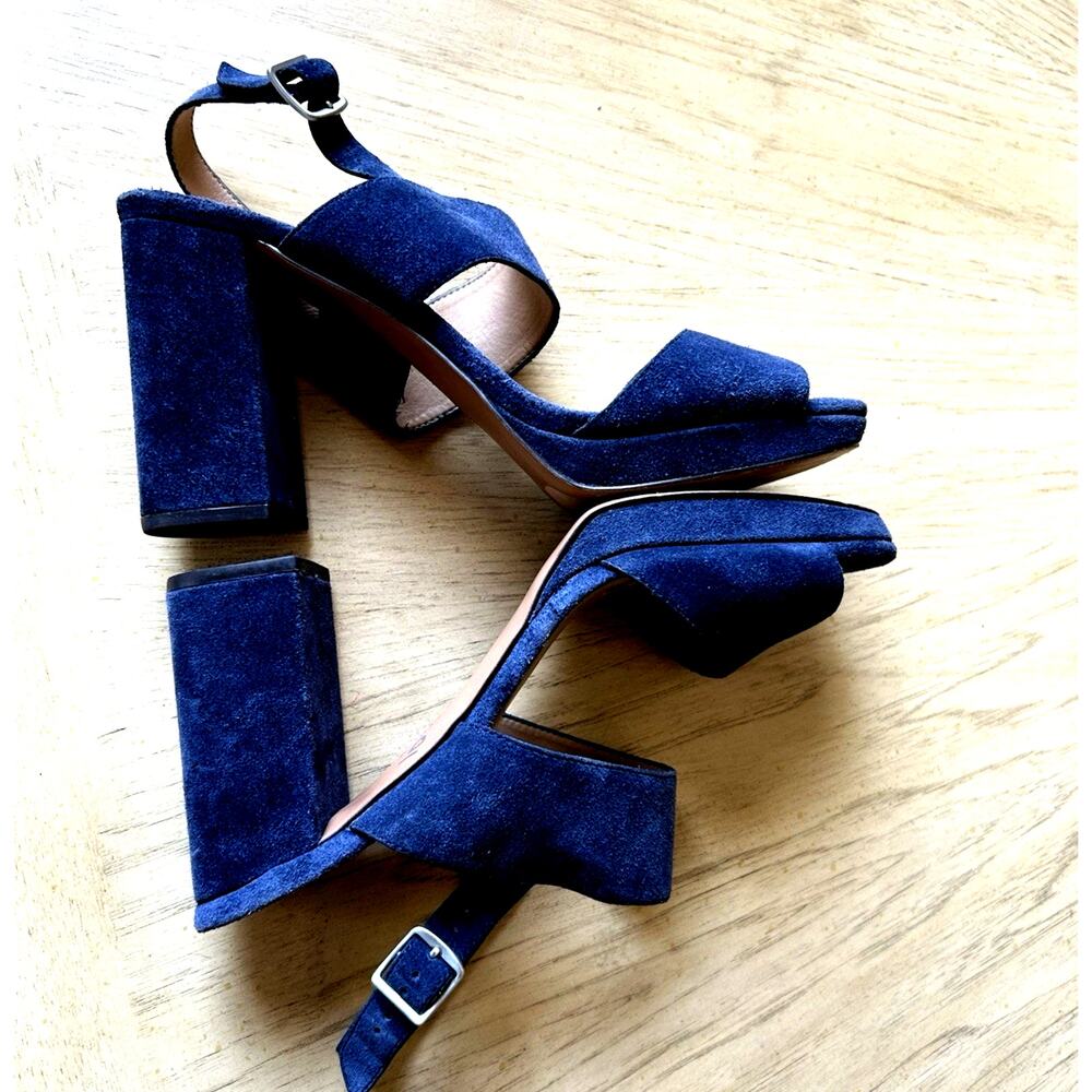 y2k blue suede platform heels banana Republic Sandal Women 9.5  party retro chic